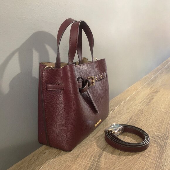 Michael Kors Emilia Small Pebbled Leather Satchel in Oxblood Crossbody Bag - Picture 6 of 13